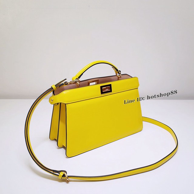 FENDI專櫃精品黃色Peekaboo包包 芬迪Iconic Peekaboo I See U水準設計手袋手提包 fdzg2728